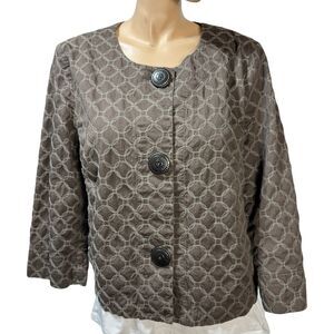 J Jill Brown Cotton 3/4 Sleeve Jacket Blazer Brown Embroidered Size XL